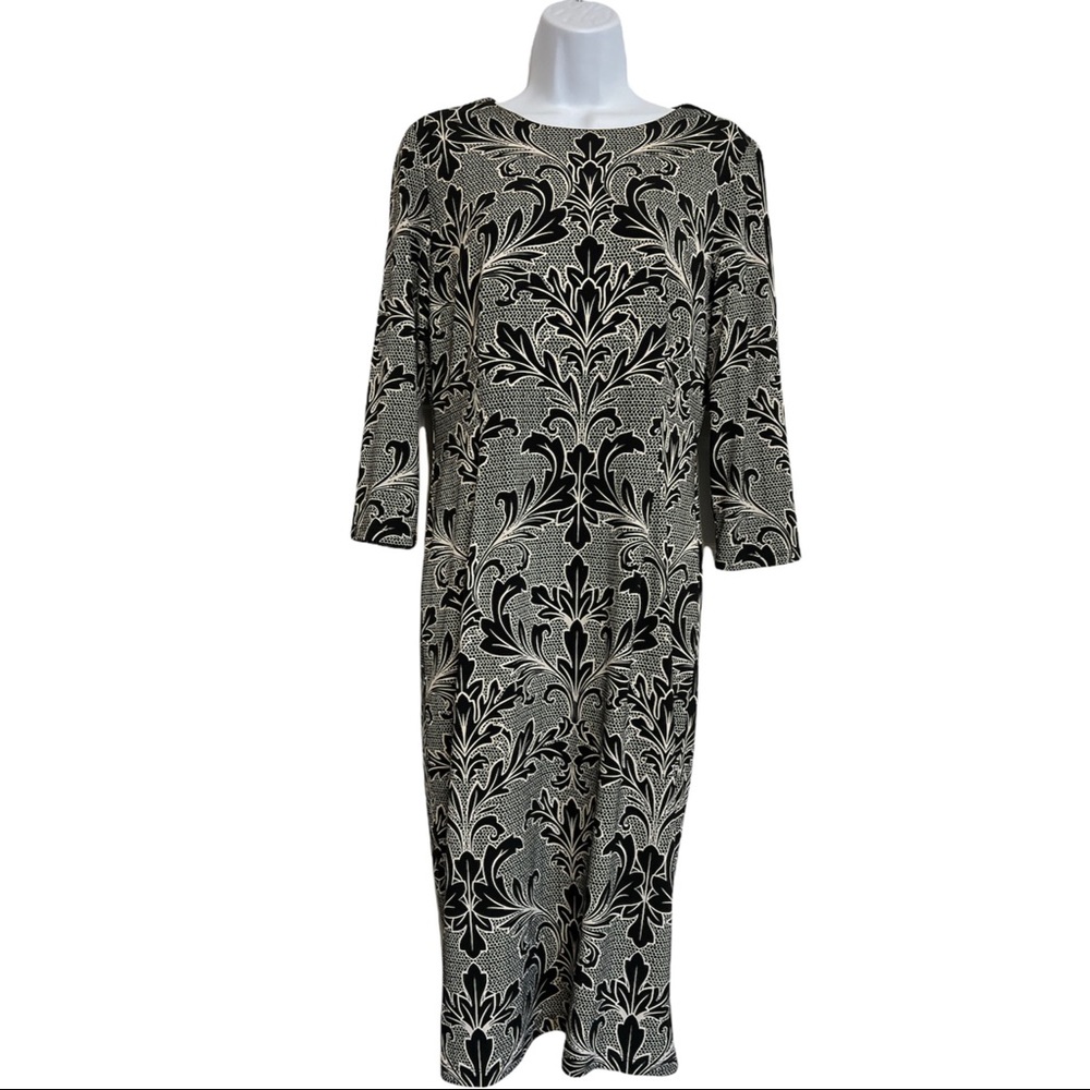 Roz & Ali Womens Black and White Printed Long Sleeve Zip Back Dress Size 8